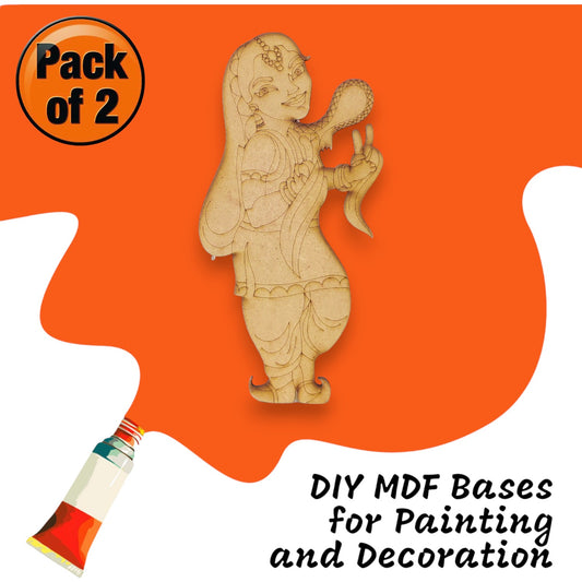 (Pack of 2) DIY Decorative MDF Pre Marked Cutout Bases Traditional Western Modern Woman Girl Pre Marked Design 6 For Wall Hanging Decoration, Art & Craft (WAB12023)