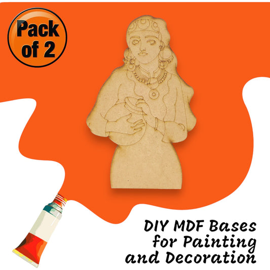 (Pack of 2) DIY Decorative MDF Pre Marked Cutout Bases Traditional Western Modern Kashmiri Woman Girl Pre Marked Design 7 For Wall Hanging Decoration, Art & Craft (WAB12024)