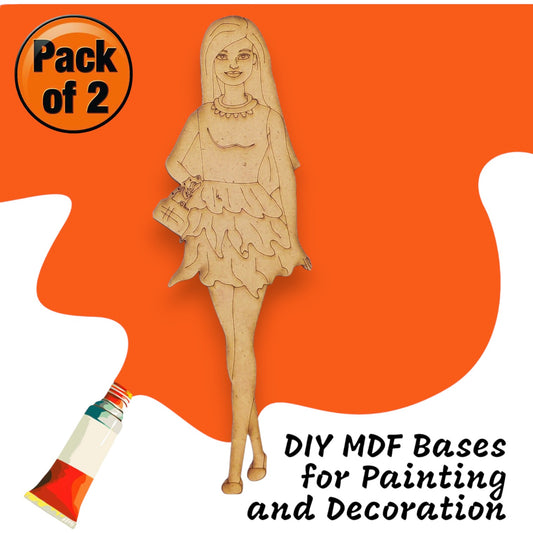 (Pack of 2) DIY Decorative MDF Pre Marked Cutout Bases Traditional Western Modern Woman Girl Pre Marked Design 8 For Wall Hanging Decoration, Art & Craft (WAB12025)