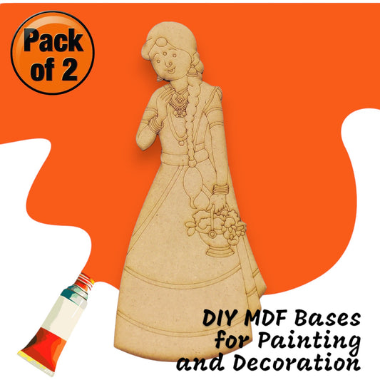 (Pack of 2) DIY Decorative MDF Pre Marked Cutout Bases Traditional Western Modern Woman Girl Pre Marked Design 9 For Wall Hanging Decoration, Art & Craft (WAB12026)