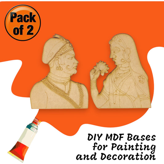 (Pack of 2) DIY Decorative MDF Pre Marked Cutout Bases Raja Rani Pre Marked For Wall Hanging Decoration, Art & Craft (WAB12027)