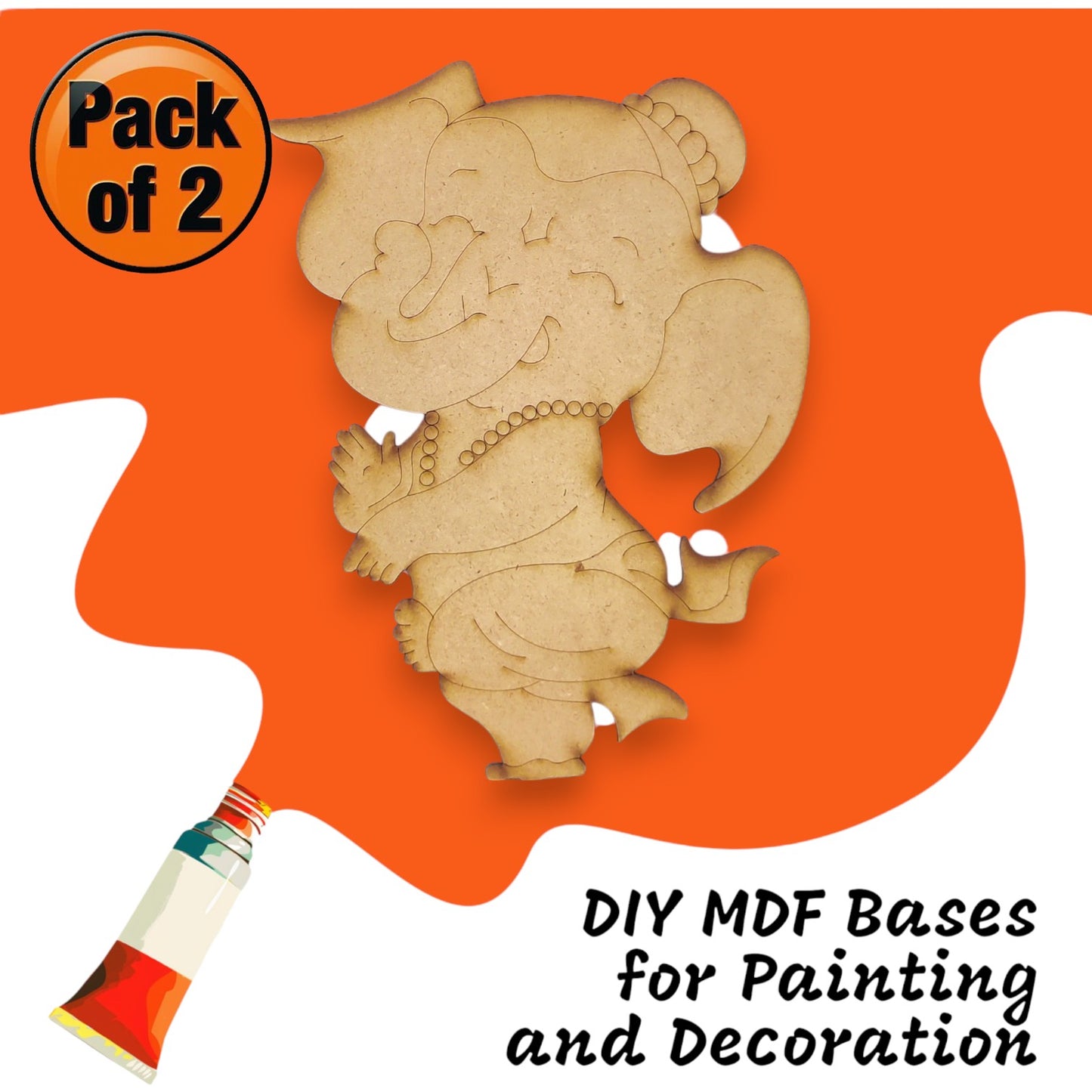(Pack of 2) DIY Decorative MDF Pre Marked Cutout Bases Lord Ganesh Child Pre Marked Design 2 For Wall Hanging Decoration, Art & Craft (WAB12031)
