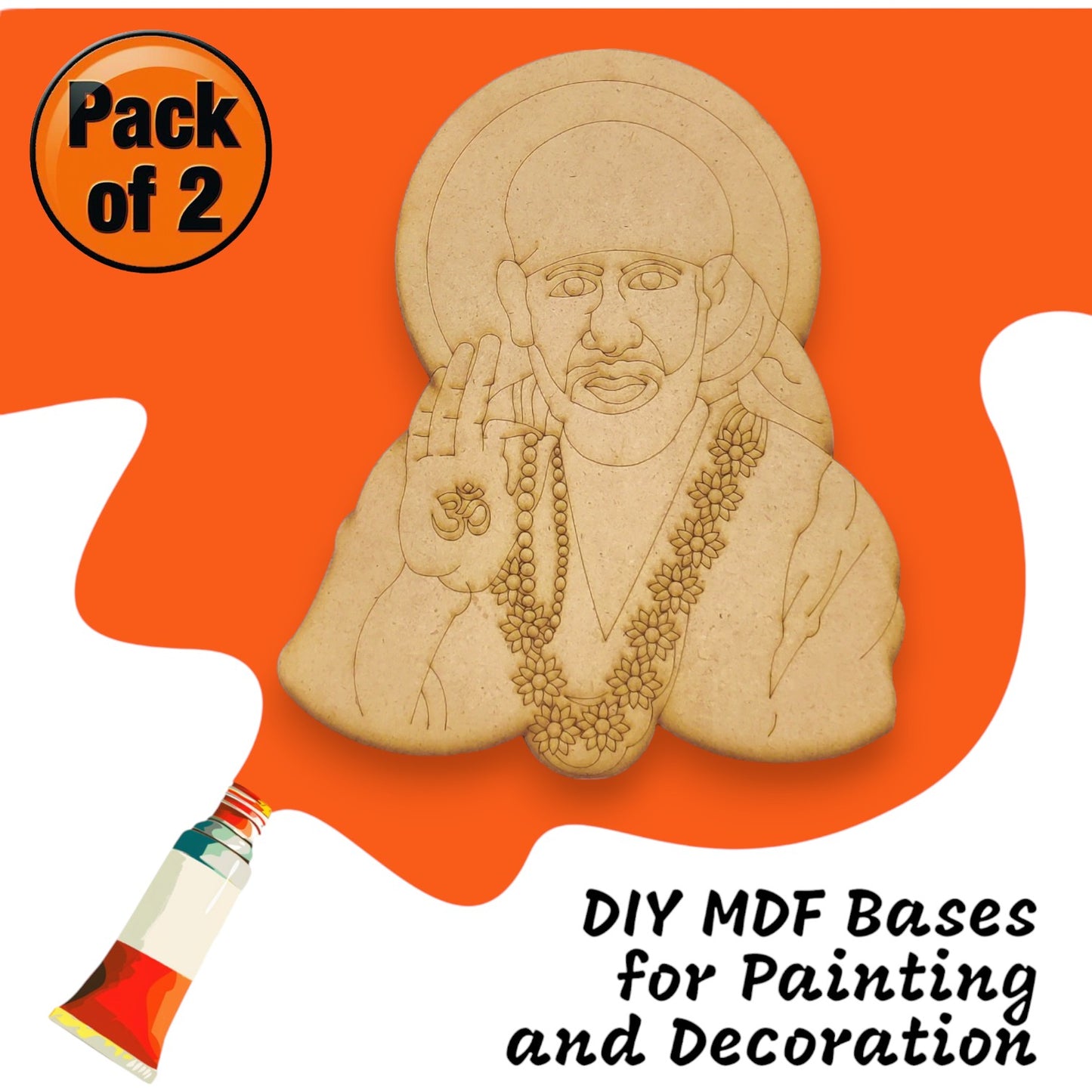(Pack of 2) DIY Decorative MDF Pre Marked Cutout Bases Sai Baba Pre Marked For Wall Hanging Decoration, Art & Craft (WAB12010)