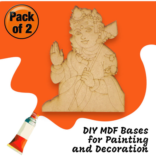 (Pack of 2) DIY Decorative MDF Pre Marked Cutout Bases Lord Krishna Pre Marked Design 3 For Wall Hanging Decoration, Art & Craft (WAB12032)