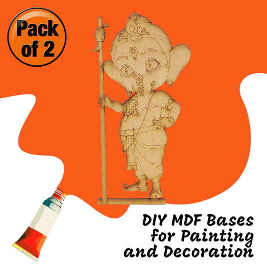 (Pack of 2) DIY Decorative MDF Pre Marked Cutout Bases Lord Ganesh Child Pre Marked Design 3 For Wall Hanging Decoration, Art & Craft (WAB12033)