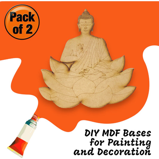 (Pack of 2) DIY Decorative MDF Pre Marked Cutout Bases Meditating Buddha Monk On lotus Pre Marked For Wall Hanging Decoration, Art & Craft (WAB12006)