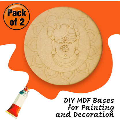 (Pack of 2) DIY Decorative MDF Pre Marked Cutout Bases Lord Shrinath Ji Round Pre Marked Design 4 For Wall Hanging Decoration, Art & Craft (WAB12039)