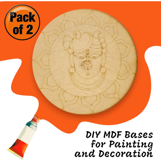 (Pack of 2) DIY Decorative MDF Pre Marked Cutout Bases Lord Shrinath Ji Round Pre Marked Design 4 For Wall Hanging Decoration, Art & Craft (WAB12039)