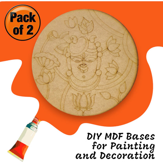 (Pack of 2) DIY Decorative MDF Pre Marked Cutout Bases Lord Shrinath Ji with Flowers Pre Marked Design 1 For Wall Hanging Decoration, Art & Craft (WAB12016)