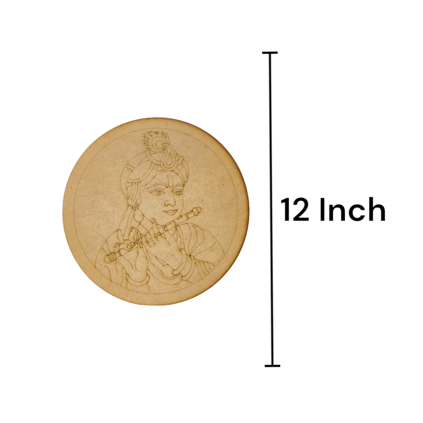 (Pack of 2) DIY Decorative MDF Pre Marked Cutout Bases Lord Krishna with Bansuri Round Pre Marked Design 1 For Wall Hanging Decoration, Art & Craft (WAB12007)