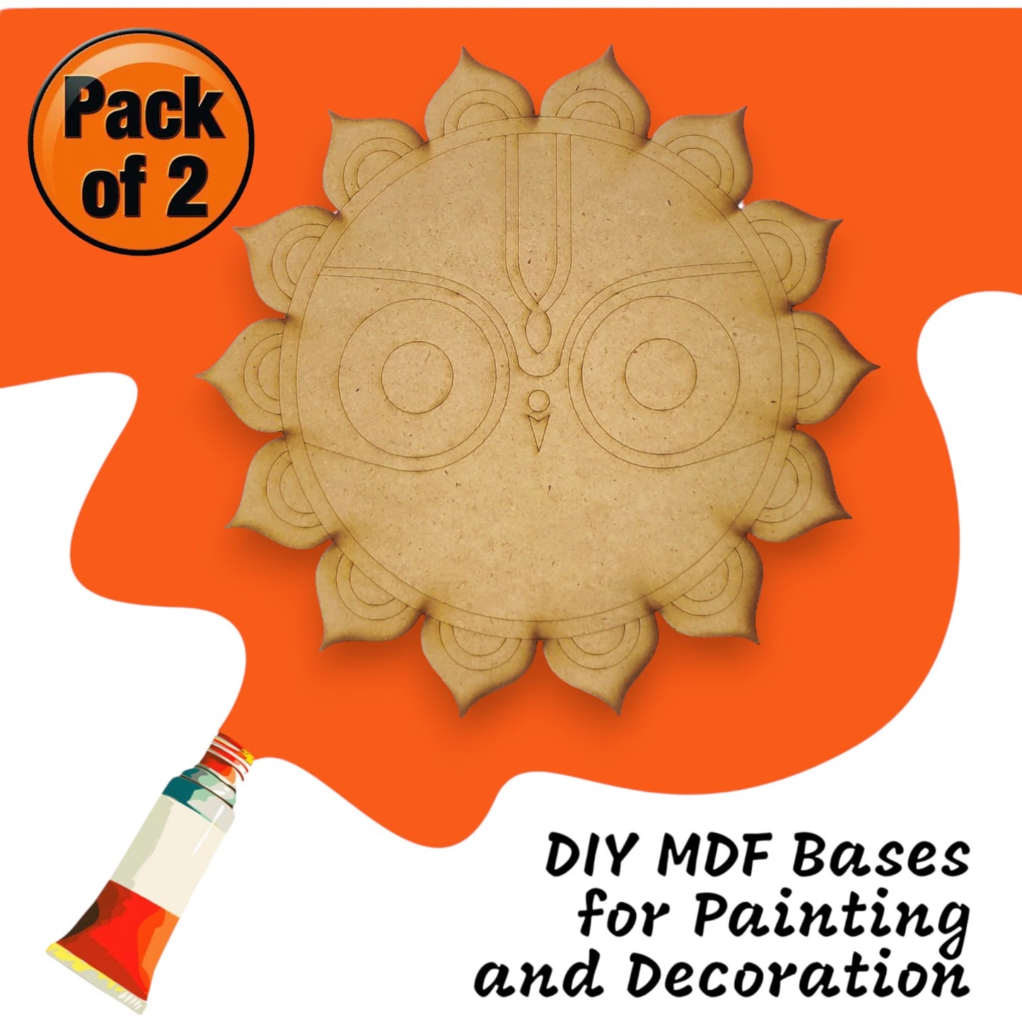 (Pack of 2) DIY Decorative MDF Pre Marked Cutout Bases Lord Shree Jagannath Pre Marked Design 1 For Wall Hanging Decoration, Art & Craft (WAB12012)