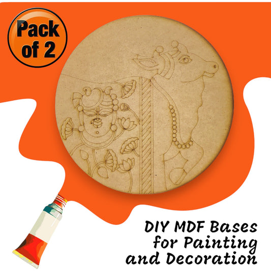 (Pack of 2) DIY Decorative MDF Pre Marked Cutout Bases Lord Shrinath Ji with Cow Pre Marked Design 2 For Wall Hanging Decoration, Art & Craft (WAB12017)