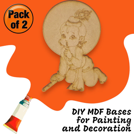 (Pack of 2) DIY Decorative MDF Pre Marked Cutout Bases Laddu Gopal Krishna Pre Marked For Wall Hanging Decoration, Art & Craft (WAB12018)