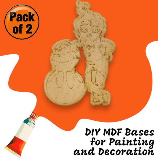 (Pack of 2) DIY Decorative MDF Pre Marked Cutout Bases Laddu Gopal Krishna with Maakhan Pre Marked Design 2 For Wall Hanging Decoration, Art & Craft (WAB12019)