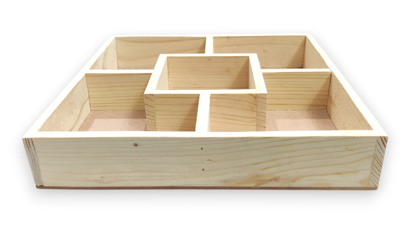 DIY Pinewood Square Packing & Serving Tray with Partitions (TR016)